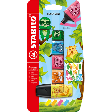 STABILO Textmarker Mini 2-5mm B-62416-10 Animal Vibes 5 Stück