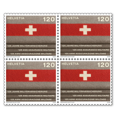 Bloc de quatre «125 ans Assurance militaire» Bloc de quatre (4 timbres, valeur d'affranchissement CHF 4.80), gommé, non oblitéré