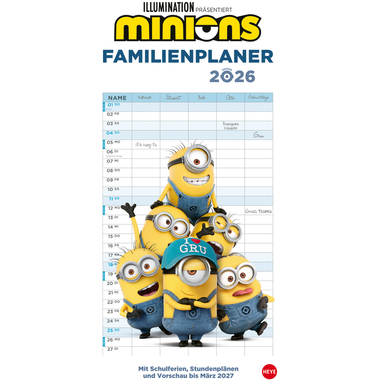 HEYE Familienplaner Minions 2026 22755+26 1M/1S DE 5 Spalten 21x45cm