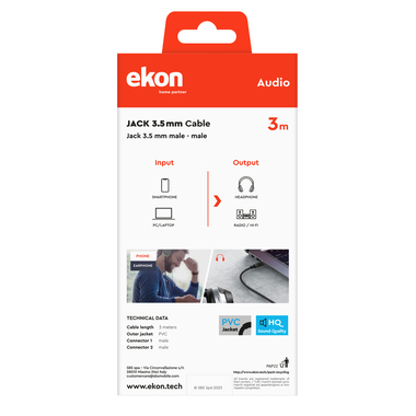 Audio cable with a 3.5mm male-male jack | Ekon