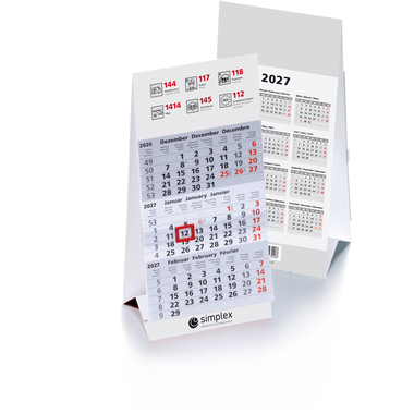 SIMPLEX Calend. da tavolo 3 mesi 2027 6370209.27 3M/1P 9.5x20.2cm