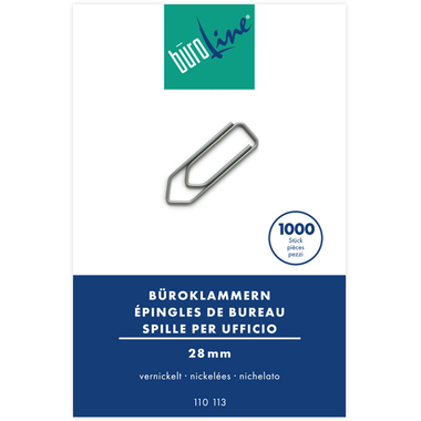 BÜROLINE Büroklammern Gr.3 110113 vernickelt, 28mm 1000 Stück
