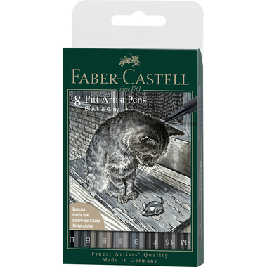 FABER-CASTELL Artist Pen Tuschestift 167171 grau, schwarz 8 Stk.