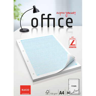 ELCO Blocco bucato quadret. 4mm A4 74415.17 bianco, 100g, 4 fori 80 fogli