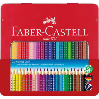 FABER-CASTELL Crayon de couleur Colour Grip 112423 24 couleurs étui en métal