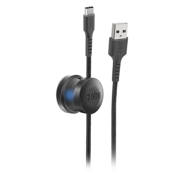 Anti-tangle USB to USB-C cable with magnetic holder