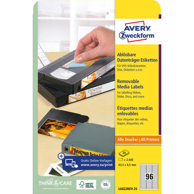AVERY ZWECKFORM Etiketten 63,5x8,5mm L6022REV2 Data Cartridge 2400 Stück
