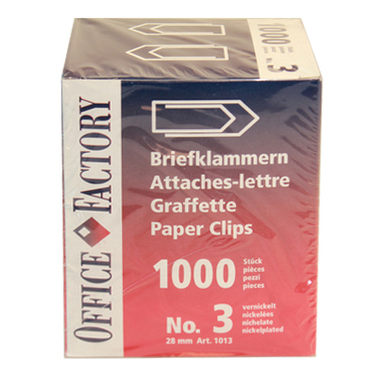 SMART OFFICE Fermagli No.3 1013 nichelate, 28mm 1000 pezzi