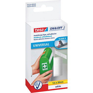 TESA Bande velcro on&off 20mmx1m 552240000 blanc, autocollante