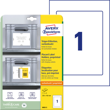 AVERY ZWECKFORM Träger-Etiketten 220x160mm 8003-5 hellgrau 5 Stk./5 Blatt