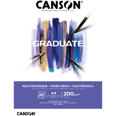 CANSON Mixed Media Graduate A4 400110377 blanc, 200g 20 feuilles