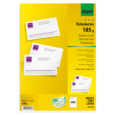 SIGEL Cartes de visite 85x55mm DP930 blanc, 185g double-f. 600 pcs.