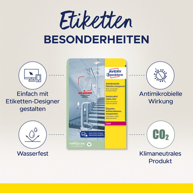 AVERY ZWECKFORM Etiketten L8011-10 Antimic. 210x297mm transp.