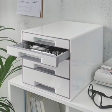 LEITZ Schubladenbox WOW Cube A4 52132001 weiss/grau 4 Schubladen