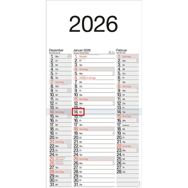 BÜHNER 3-Monatskalender 2026 M3TE-R-BLOCK ML 30x59cm