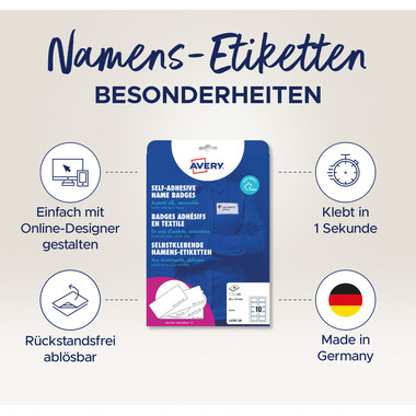 AVERY ZWECKFORM Namensetiketten L4787-20 weiss/blau 80x50mm 200 Stück