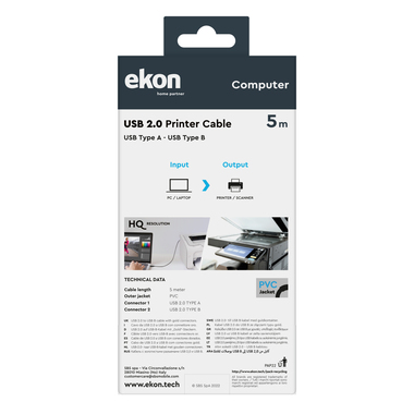 Cavo per stampante USB maschio tipo A e B | Ekon