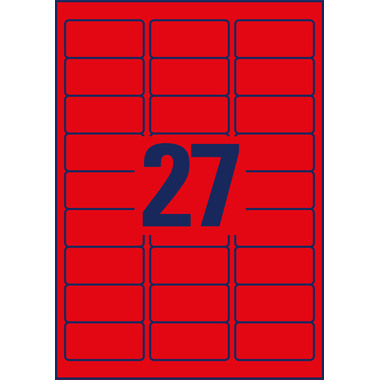 AVERY ZWECKFORM Etiketten 63,5x29,6mm L6003-25 rot,non-perm. 675 Stk./25 Bl.