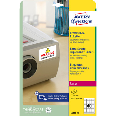 AVERY ZWECKFORM Etiketten 45,7×25,4mm L6140-20 Kraft 800 Stück