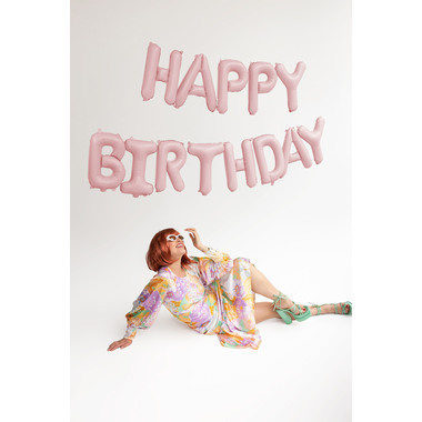 PARTYDECO Ballon en plastique 340x35cm FB6T-081J Happy Birthday rose