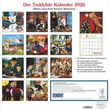 DUMONT Calendrier 2026 260816 L'ours en peluche AL 30x30cm
