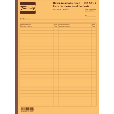 FAVORIT Devis livre mesure D/F A4 2078 OK blanc 50x2 feuilles