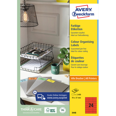 AVERY ZWECKFORM Etiquettes 70×37mm 3448 rouge 2400 pcs.