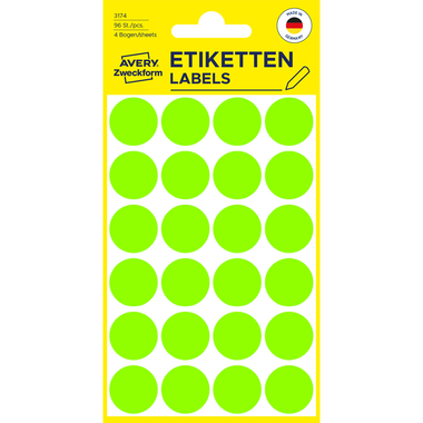 AVERY ZWECKFORM Repère 18mm 3174 vert 96 pcs.