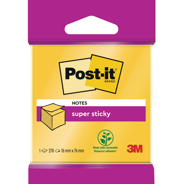 POST-IT Bloc notes cube 76x76mm 2014-S Super Sticky neon-jaune. 270f.