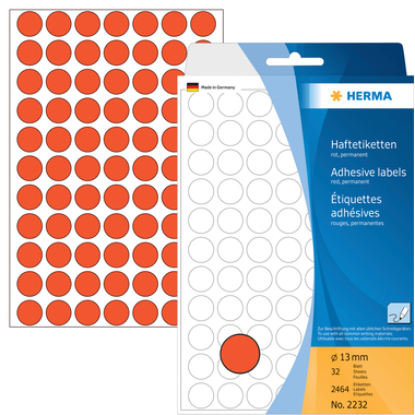HERMA Etiquettes ronde 13mm 2232 rouge 2464 pcs.