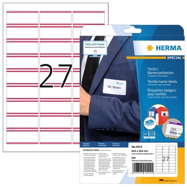HERMA Namensetiketten 63,5x29,6mm 4512 weiss 540 Stk./20 Bl.