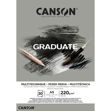 CANSON Graduate Mixed Media A5 400110370 20 Blatt, grau, 220g