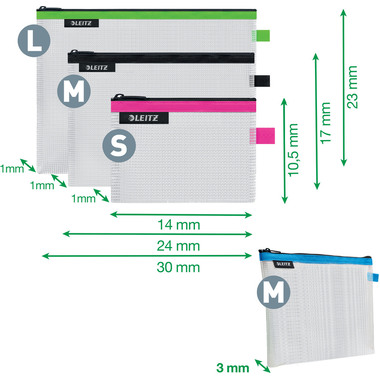 LEITZ Zip-Verschlusstasche WOW S/M/L 4016-00-99 ass. 4 Stück