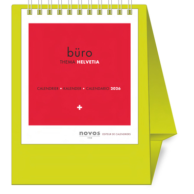 NOVOS Calendrier table Helvetia 2026 501098 1M/1P vert clair ML 11.5x14cm