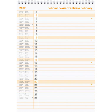 BIELLA Wandkalender Block Nr.11 2027 889011000027U 1M/1S Wire-O ML 21x29.7cm