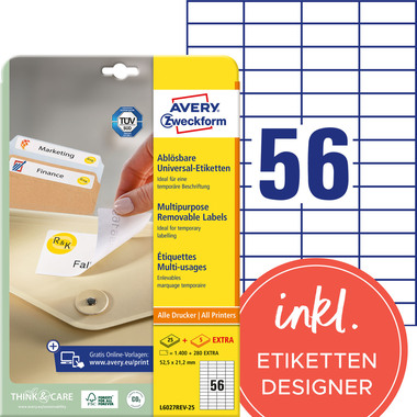 AVERY ZWECKFORM Universal-Etiketten 525x212mm L6027REV-25 weiss 30 Blatt