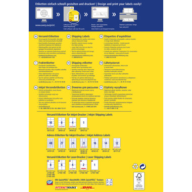 AVERY ZWECKFORM Adressetiketten 199,6x289,1mm J8167-25 weiss 25 Stück