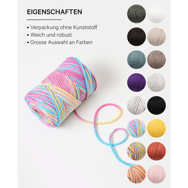 I AM CREATIVE Macrame Rope 6204.97 Rainbow 1, 3mm, 330g