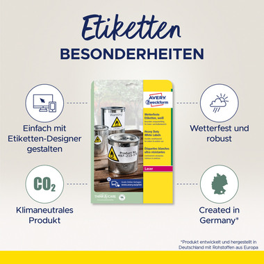 AVERY ZWECKFORM Etiketten 99.1x139mm L4774-20 wetterfest, weiss 20 Blatt