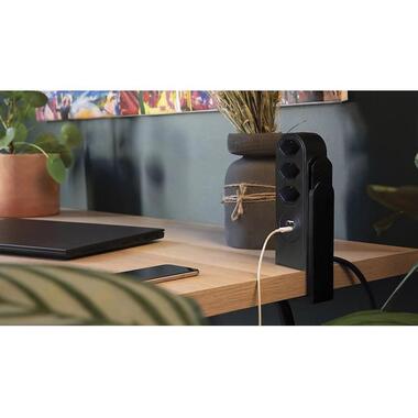 STEFFEN Tischsteckdosenleiste Clamp 3x T13, USB-A+C, Schwarz