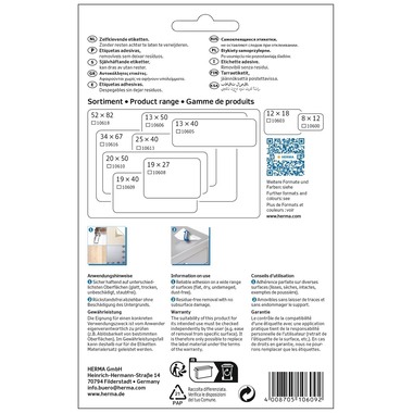 HERMA Etiketten Ablösbar 19×40mm 10609 weiss, non perm. 480 Stück