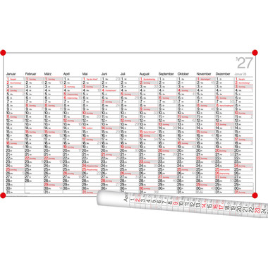 BÜHNER Jahresplaner DE 2027 PO13-CH-R-FS 13M 139x79cm