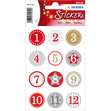 HERMA Sticker Adventskalender 15254 bunt 24 Stück/2 Blatt