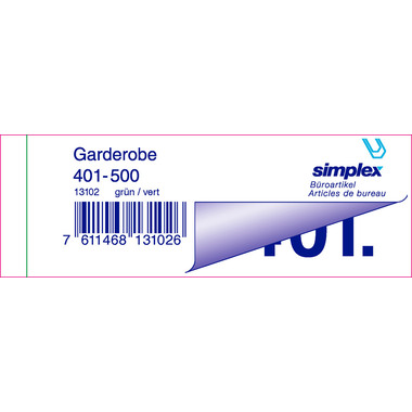 SIMPLEX Garderobenblock 401-500 13102 grün 100 Blatt