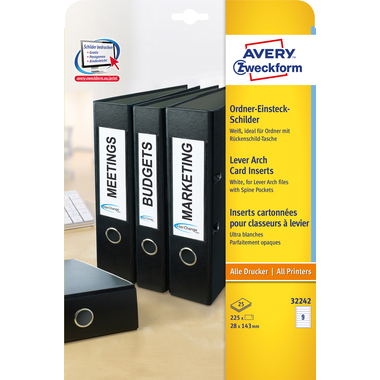 AVERY ZWECKFORM Rückenschild Ordner 28x143mm 32242 weiss 225 Stück/25 Blatt