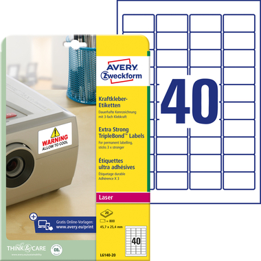 AVERY ZWECKFORM Etichette 45,7×25,4mm L6140-20 Kraft 800 pezzi