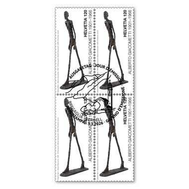 Viererblock «125 Jahre Alberto Giacometti» Viererblock (4 Marken, Taxwert CHF 4.80), gummiert, gestempelt