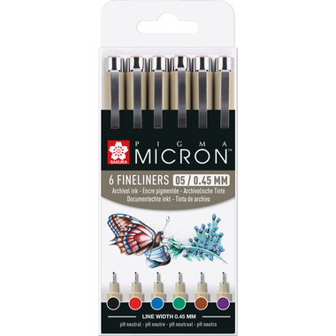 SAKURA Pigma Micron 05 Set 0.45mm POXSDK056A Basic Farben 6 Stück