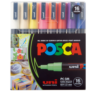 UNI-BALL Marker Posca 0.9-1.3mm PC-3M 16C 16 colori ass.