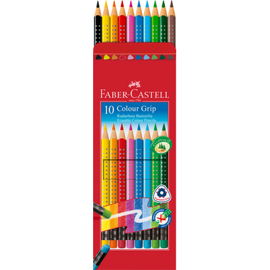 FABER-CASTELL Radierbare Farbstifte GRIP 116613 dreikant, 10 Farben